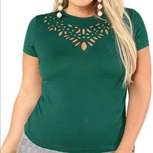 PlusSize ShortSleeve Round Neck Cut Out Hollow Top
